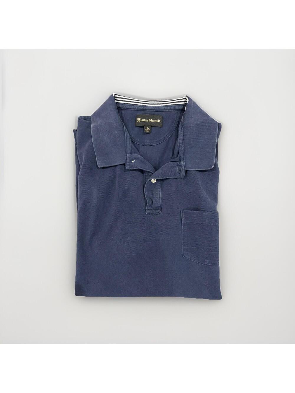 ALLEN EDMONDS MENS NAVY BLUE COTTON POLO SHIRT SIZE XL MADE IN PERU VGC